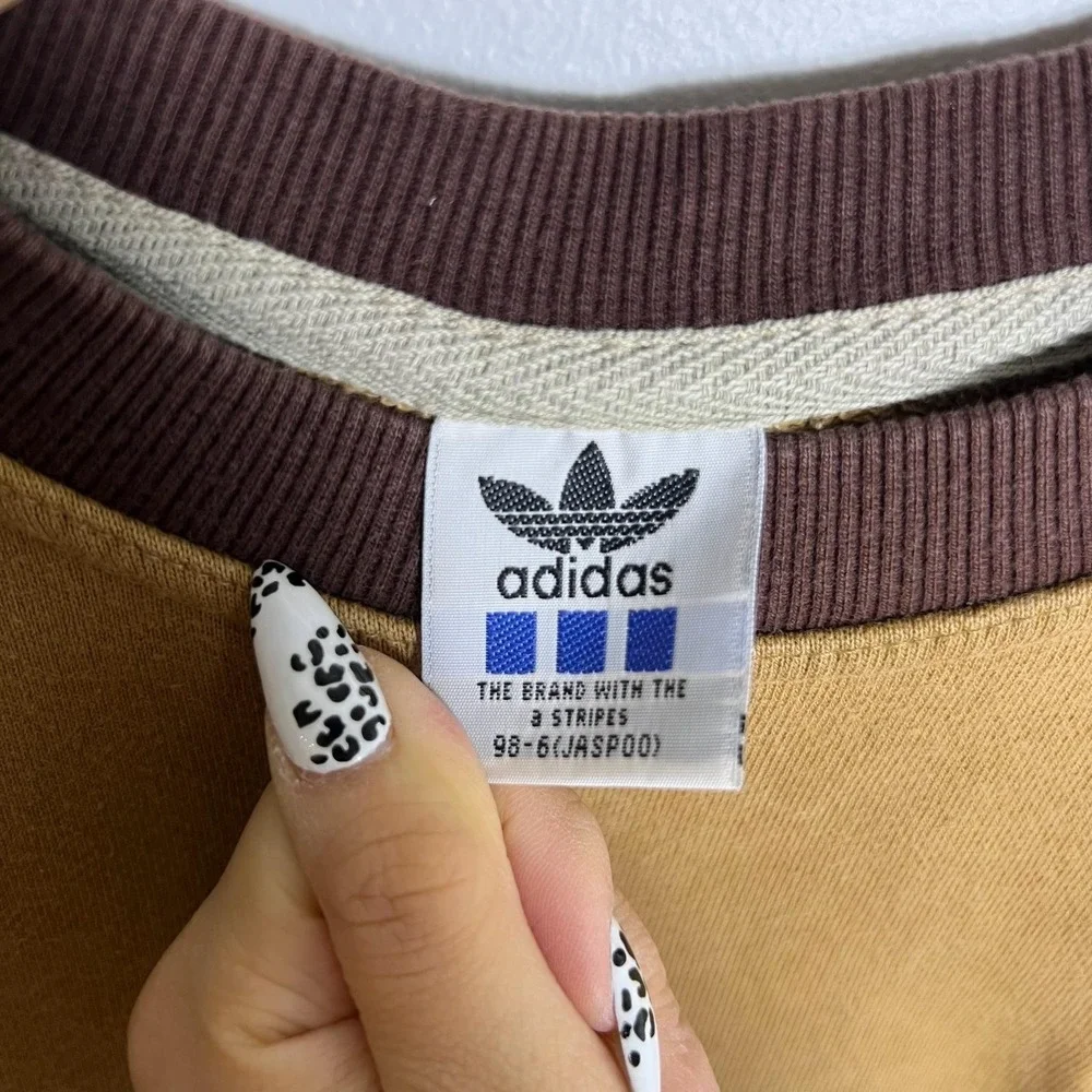 VTG 80s Adidas Originals Sweatshirt Mens Medium Brown Trefoil Logo Fleece